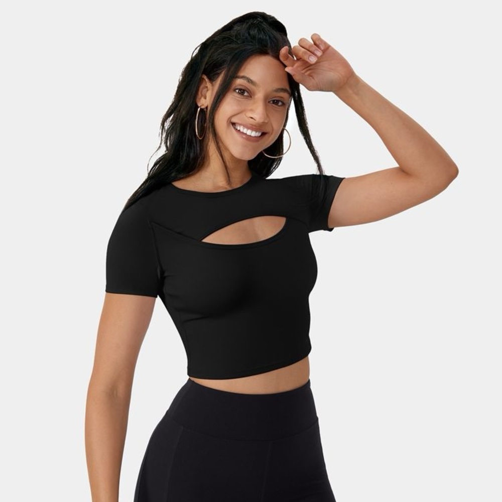 NWT HALARA Softlyzero Cutout Crop Top, Black Sz S